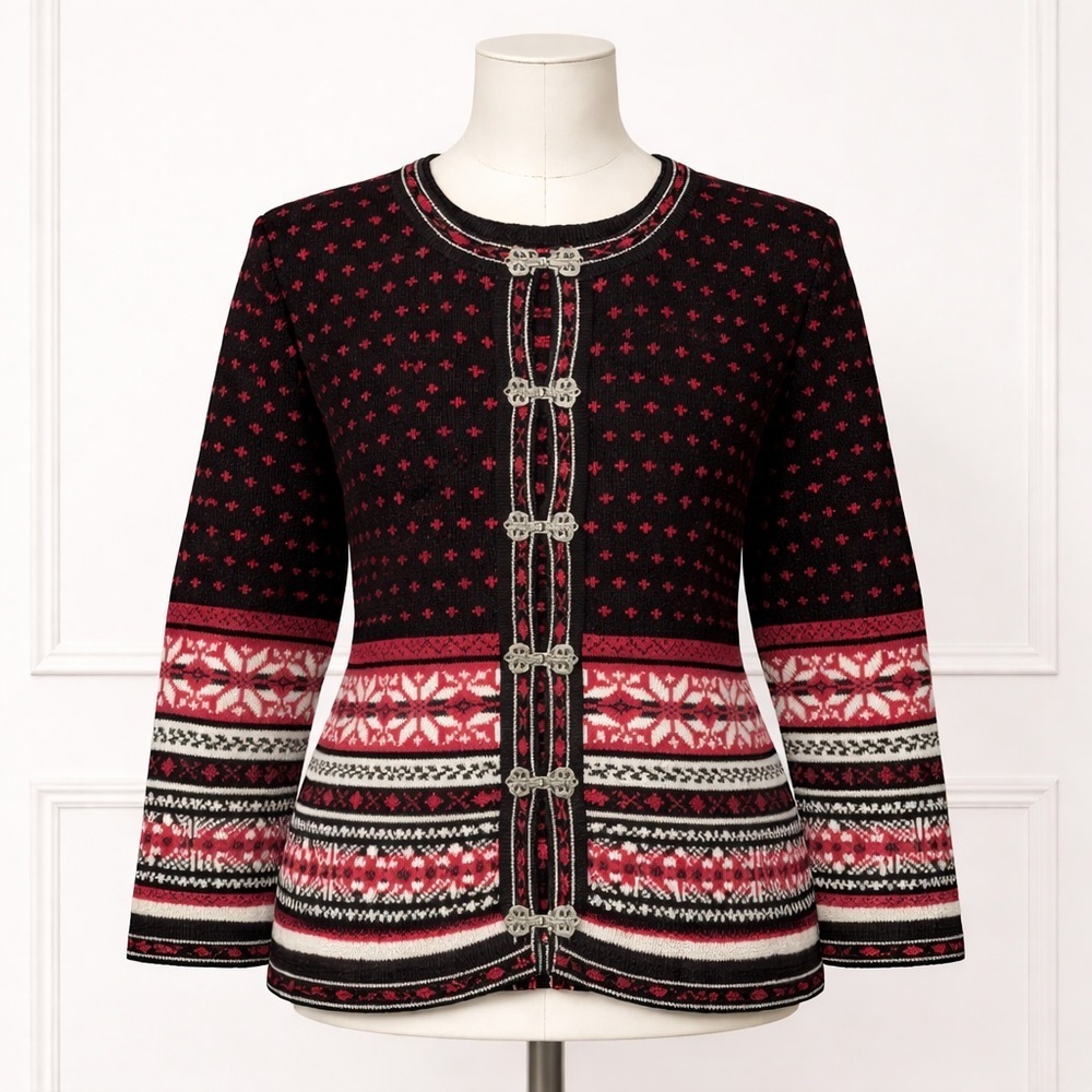 Croft & Barrow Snowflake Metal Clasp Knit Cardigan Fair Isle  Medium Christmas